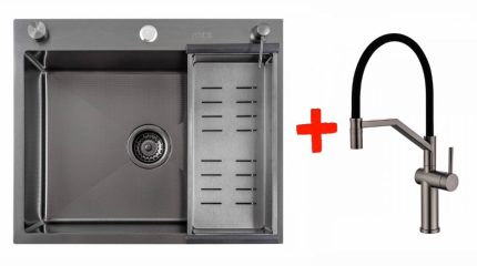 Мойка кухонная Futur FK 5550 Eco Embossing Pop-up (Black Nano) Mixer plus RAGLO R20.41.09 Графит